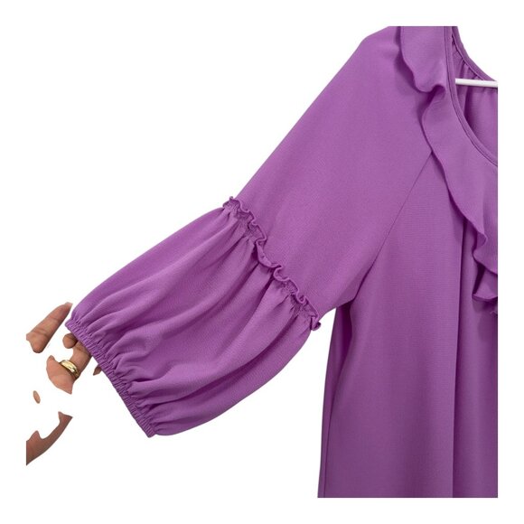 Seven Forty two Women Purple Ruffle Tie-Neck Blouse SZ Large 3/4 Puff Sleeves - Picture 10 of 10
